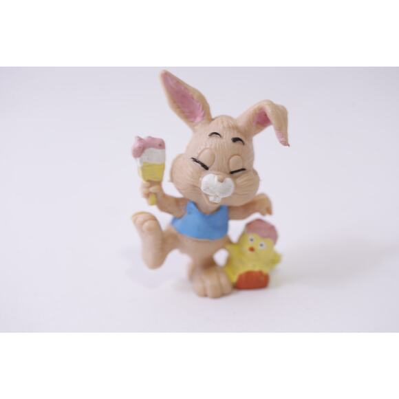 Easter Bunny PVC Figure Holding Paintbrush with Chick 1980s Toy, 251028-WH 289 - Picture 1 of 5
